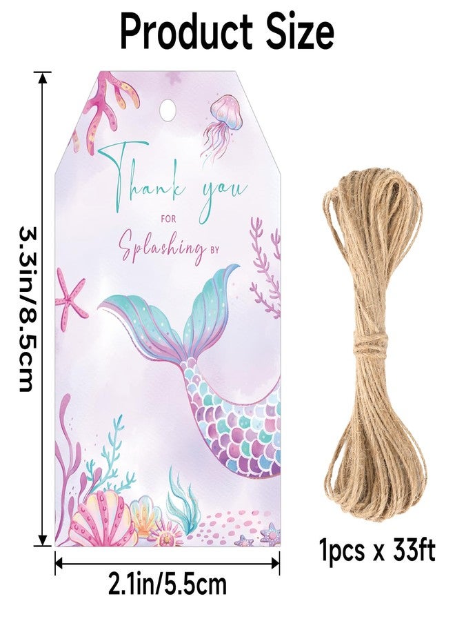 joycraft 50Pcs Mermaid Thank You Tags, 3.3x2.1 in Mermaid Birthday Party Favor Tags with String, Thank You for Splashing by Labels, Purple Paper Gift Hangtags for DIY Craft, Box, Candy Bags - Image 2